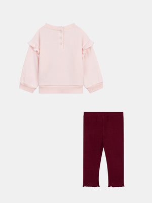 Pink Cotton Fleece Sweatshirt With Leggings