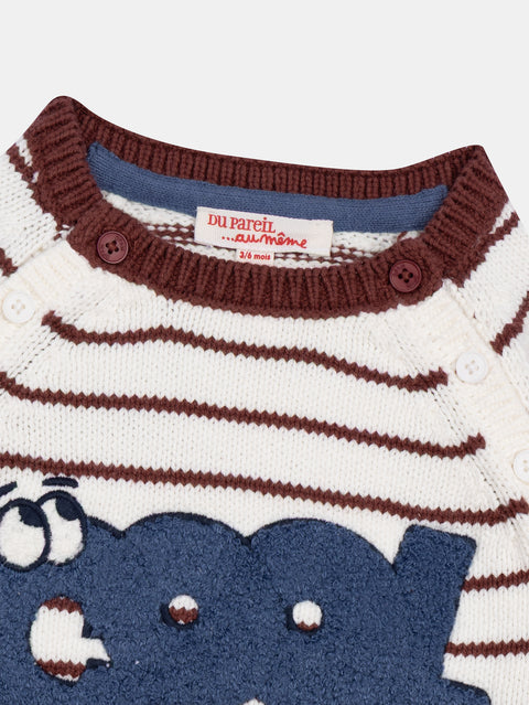 Cream & Burgundy Stripe Cotton Rich Jumper