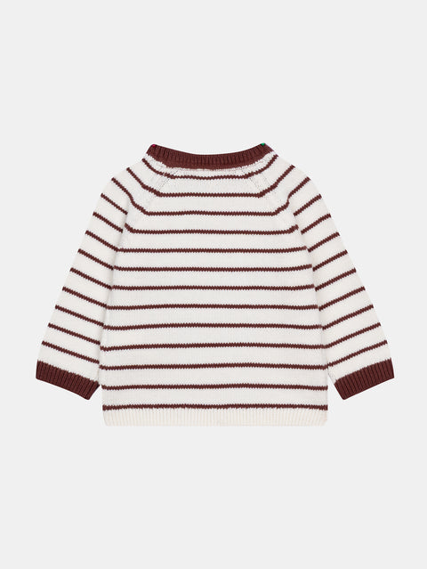 Cream & Burgundy Stripe Cotton Rich Jumper