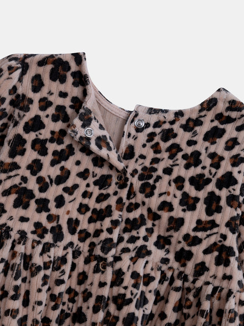 Beige Corduroy Animal Print Dress