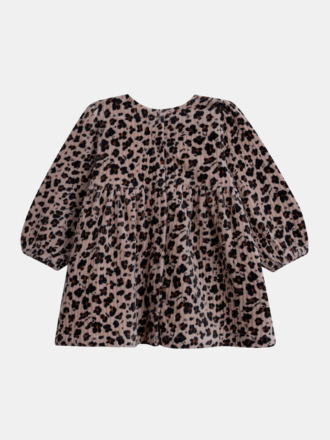 Beige Corduroy Animal Print Dress