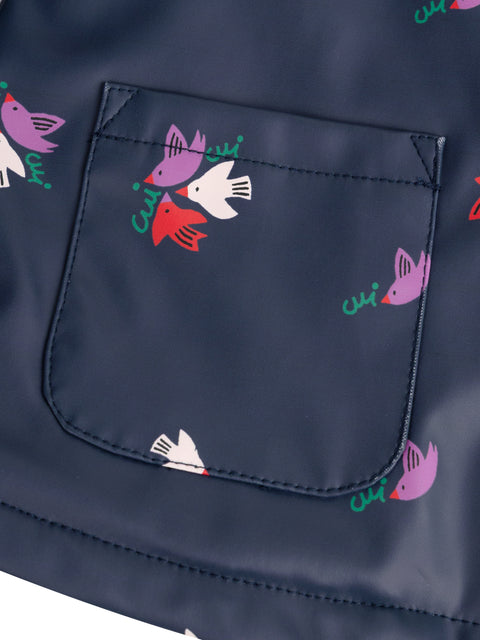 Soft Boa Lined Navy Floral Print Rain Coat