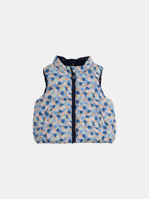 Reversible Blue Printed Sleeveless Jacket
