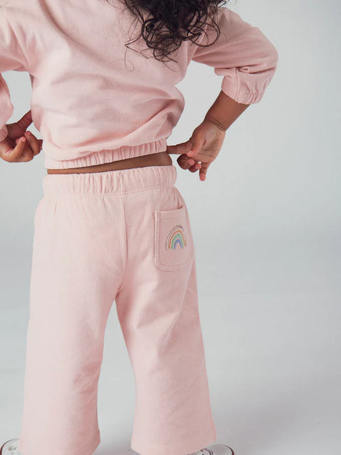 Pink Rainbow Embroidered Cotton Fleece Tracksuit