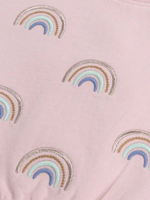 Pink Rainbow Embroidered Cotton Fleece Tracksuit