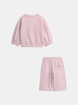 Pink Rainbow Embroidered Cotton Fleece Tracksuit