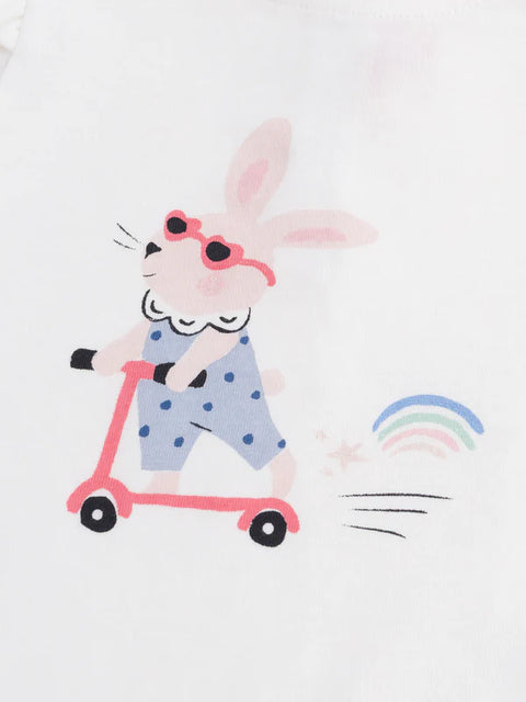 Off White Rabbit On A Scooter Print Cotton T-shirt