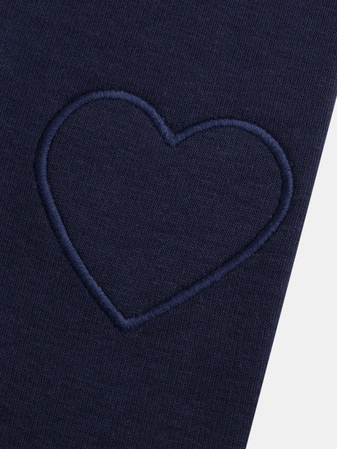 Navy Polar Fleece Leggings With Heart Patches