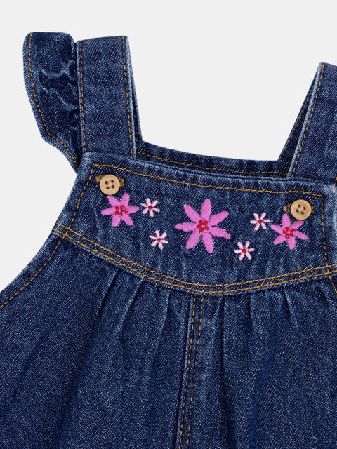 Embroidered Blue Denim Dungarees