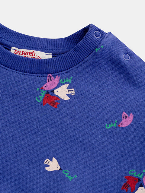 Blue Floral Print Cotton Rich Sweatshirt