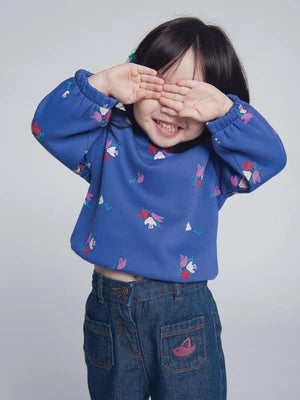 Blue Floral Print Cotton Rich Sweatshirt