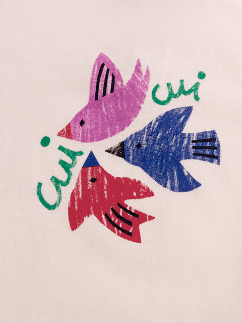 Pink Bird Print Cotton T-shirt