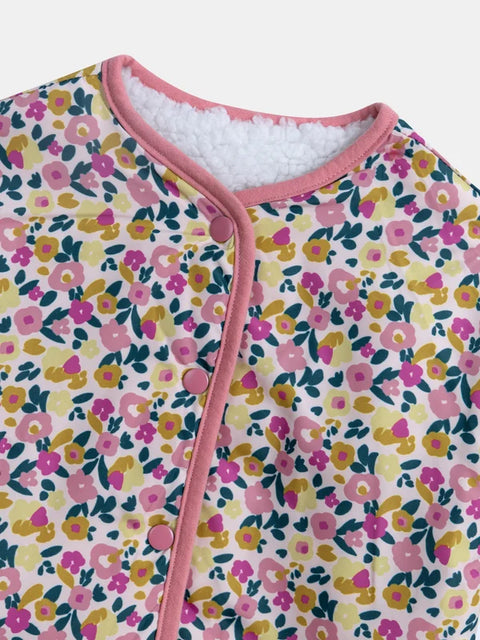 Reversible Floral Print Sherpa Cardigan
