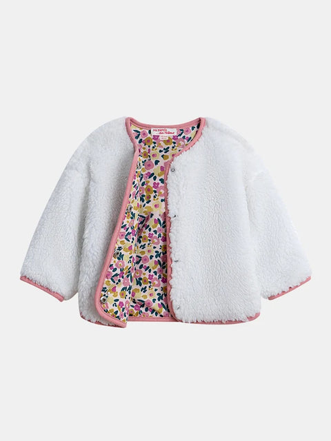 Reversible Floral Print Sherpa Cardigan