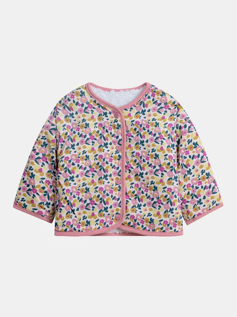 Reversible Floral Print Sherpa Cardigan