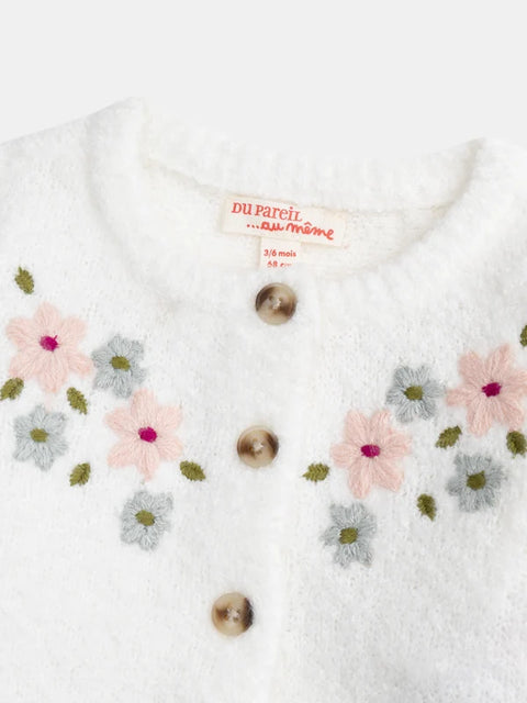 Cream Floral Embroidered Cotton Cardigan