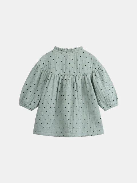 Lined Embroidered Sage Green Floral Print Cotton Dress