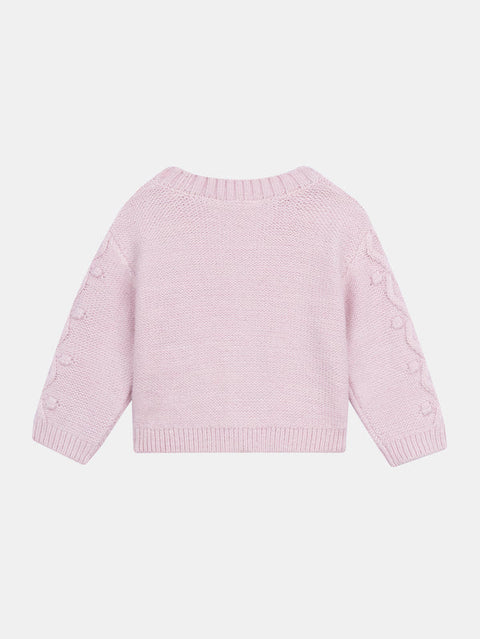 Pink Cable Knit V Neck Cardigan