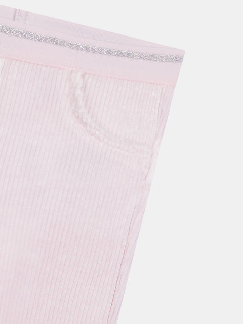 Pink Ribbed Velour Leggings