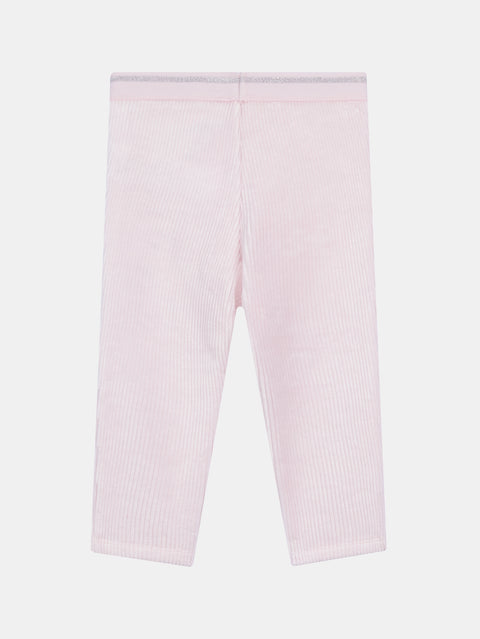 Pink Ribbed Velour Leggings