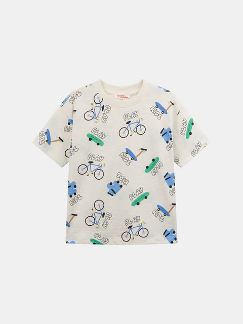 Bicycle & Skateboard Print Cotton T-shirt