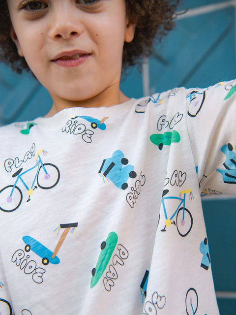 Bicycle & Skateboard Print Cotton T-shirt
