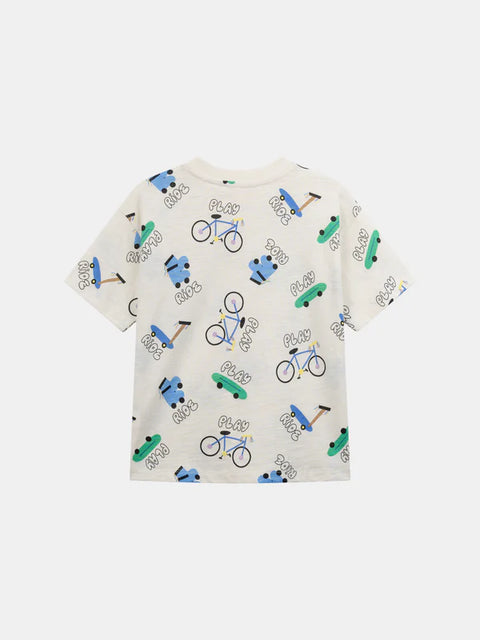 Bicycle & Skateboard Print Cotton T-shirt