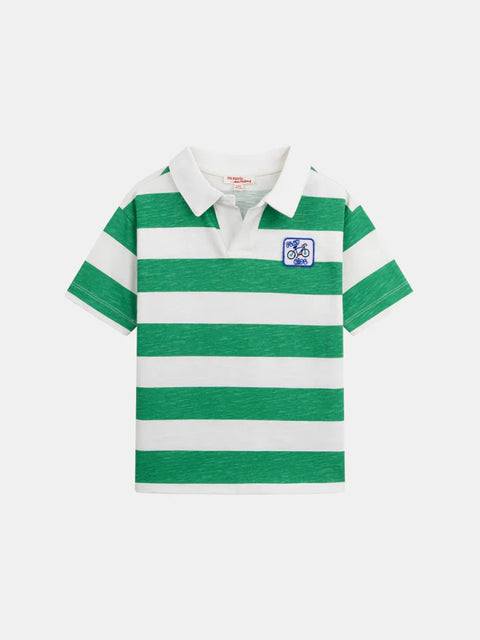 Green Stripe Cotton Polo Shirt