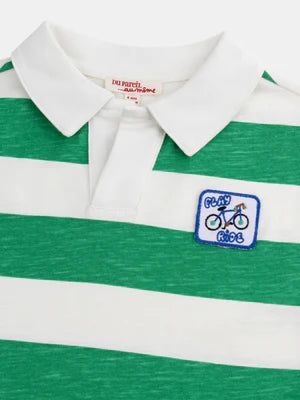 Green Stripe Cotton Polo Shirt