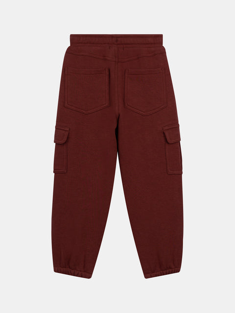 Brown Cotton Fleece Cargo Joggers