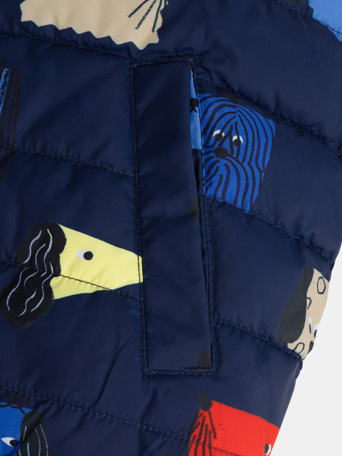 Reversible Navy Dog Print Hooded Jacket