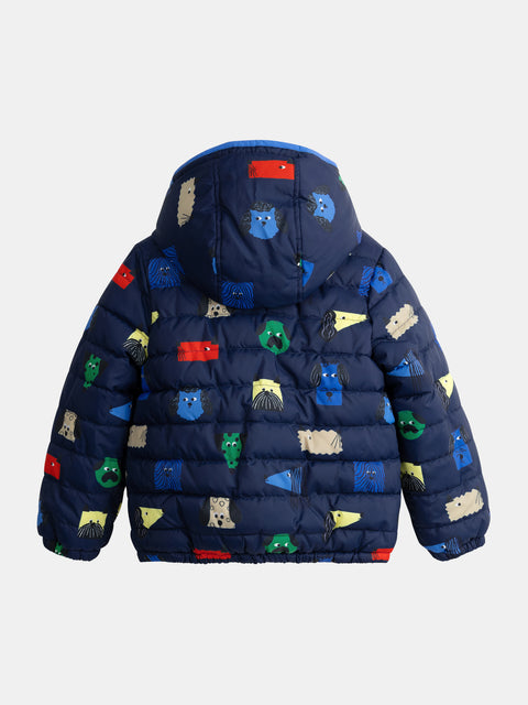 Reversible Navy Dog Print Hooded Jacket