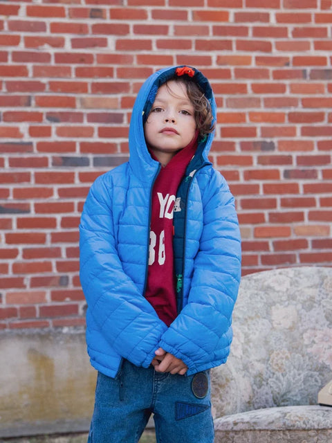 Reversible Navy Dog Print Hooded Jacket