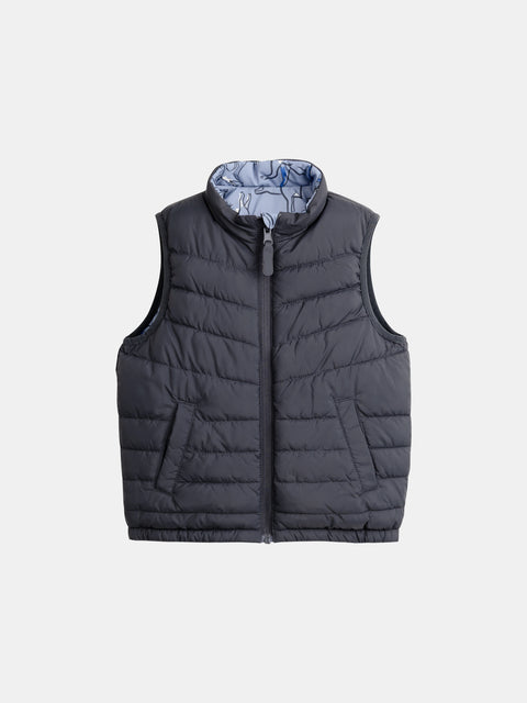 Blue Shark Print Reversible Sleeveless Jacket