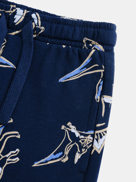 Navy Dinosaur Print Cotton Fleece Joggers