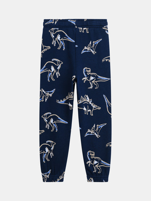 Navy Dinosaur Print Cotton Fleece Joggers