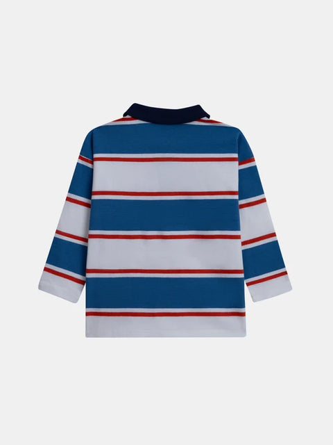 Blue Red & Off White Stripe Cotton Polo Shirt