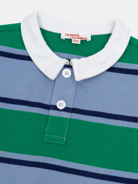 Green & Blue Stripe Cotton Polo Shirt