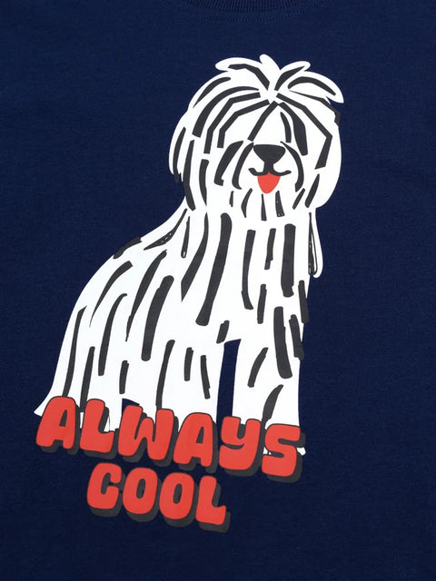 Navy Dog Print Cotton T-Shirt