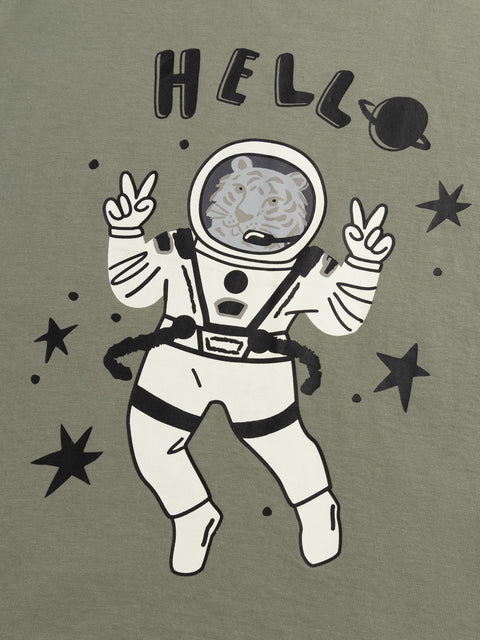 Green Astronaut Print Cotton T-shirt