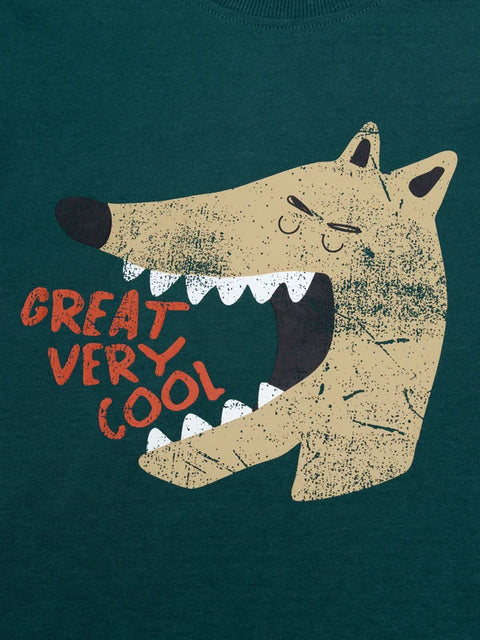 Green Wolf Print Cotton T-shirt