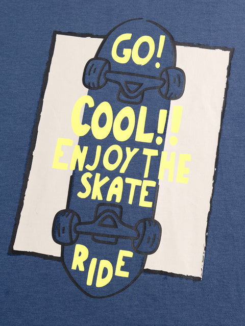 Blue Grey Printed Cotton T-shirt