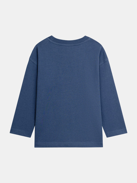 Blue Grey Printed Cotton T-shirt