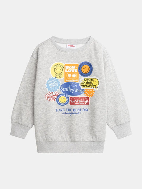 Grey Smiley Cotton Fleece Sweatshirt