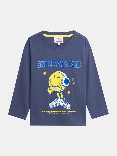Blue Glow In The Dark Smiley Face Cotton T-shirt