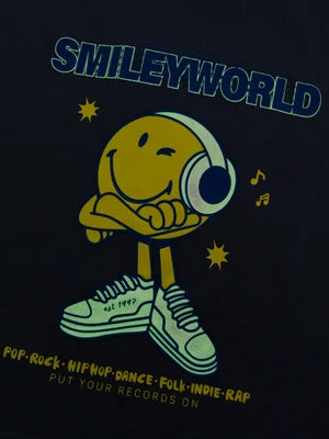 Blue Glow In The Dark Smiley Face Cotton T-shirt