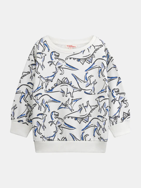 Off White Dinosaur Print Cotton Sweatshirt
