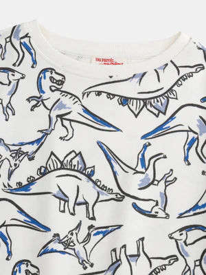Off White Dinosaur Print Cotton Sweatshirt