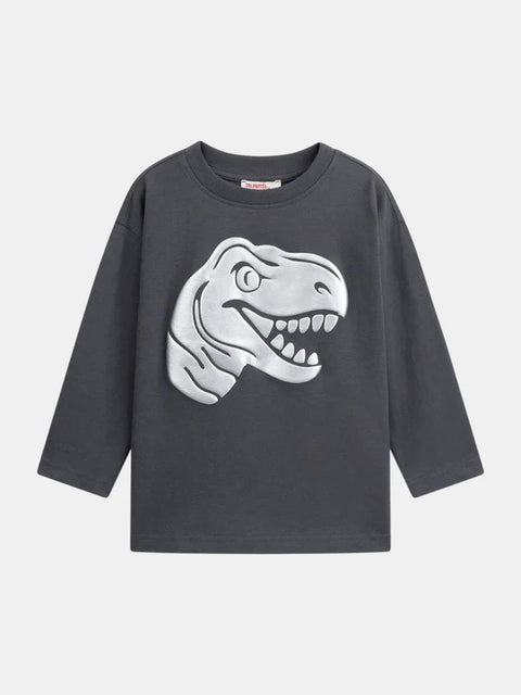 Grey Dinosaur Print Cotton T-shirt