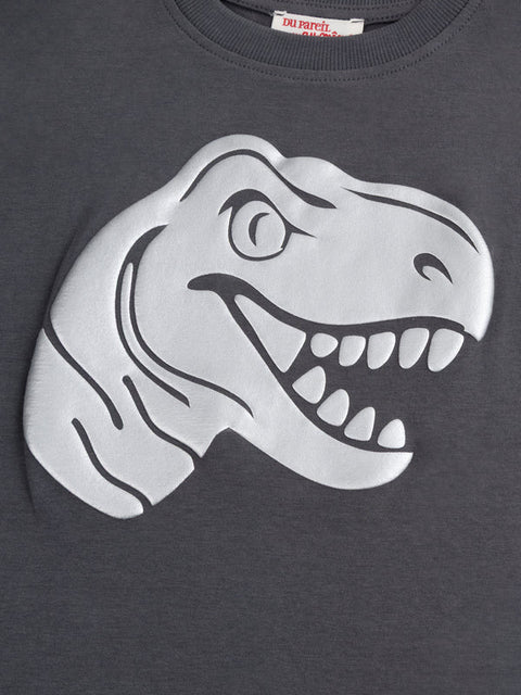 Grey Dinosaur Print Cotton T-shirt